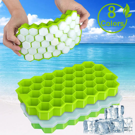Honeycomb Ice Cube Trays with Removable Lids (Silica Gel Ice Cube Mold BPA Free)